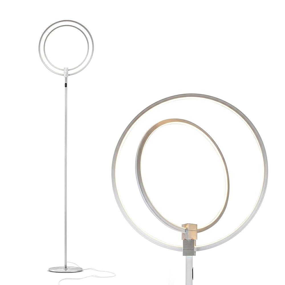 Brightech Eclipse Modern LED Torchiere Floor Lamp with Built-in Touch Dimmer, Silver