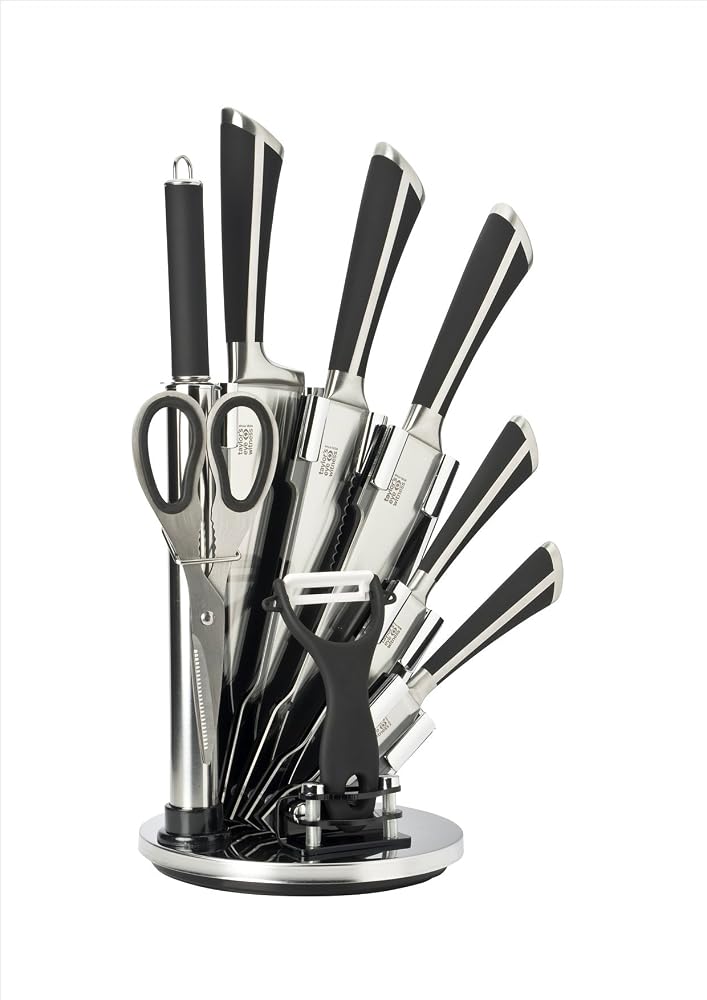 Taylors Eye Witness 8 Piece Kitchen Knife Set with Rotating Knife Block, Sharpening Steel, Kitchen Scissors and Ceramic Peeler