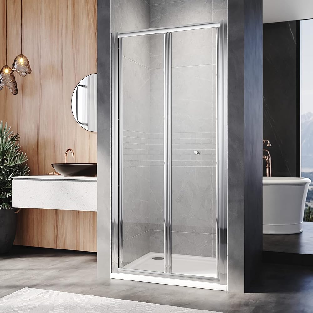 ELEGANT 900mm Bi-Fold Shower Door Enclosure, Glass Reversible Folding Cubicle