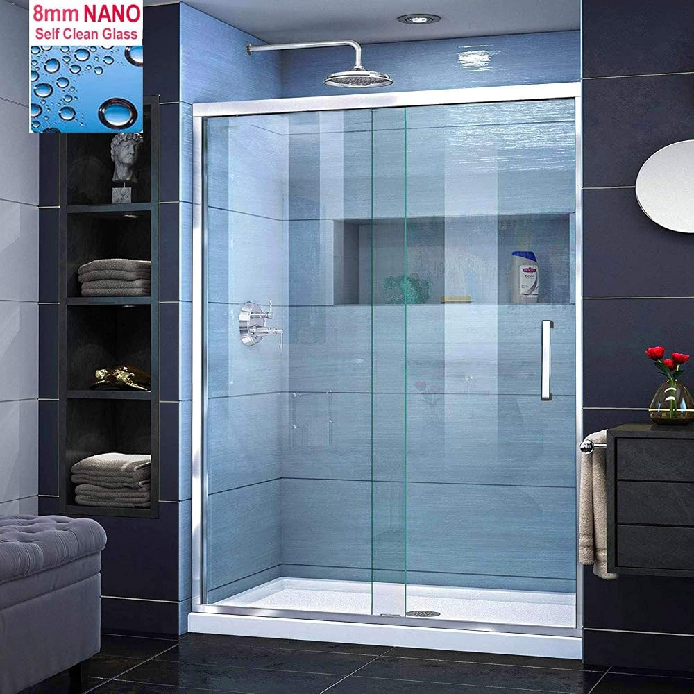 ELEGANT 1000 x 800mm Sliding Shower Door, 8mm Easy Clean Glass Enclosure with Shower Tray and Waste
