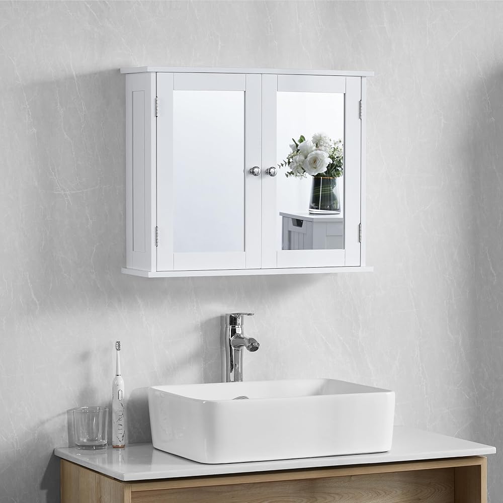 Bath Vida Priano Double Door Mirrored Bathroom Cabinet, White