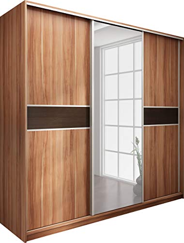 PUERTO Sliding 3 Door Wardrobe with Shelves, Sonoma Oak Light/Dark, 240cm