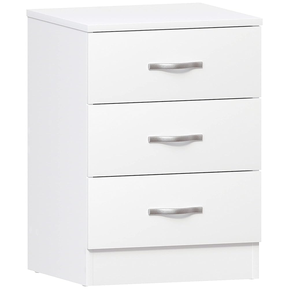 Vida Designs Riano Large White Chest of Drawers, 3 Drawer with Metal Handles and Anti-Bowing Support