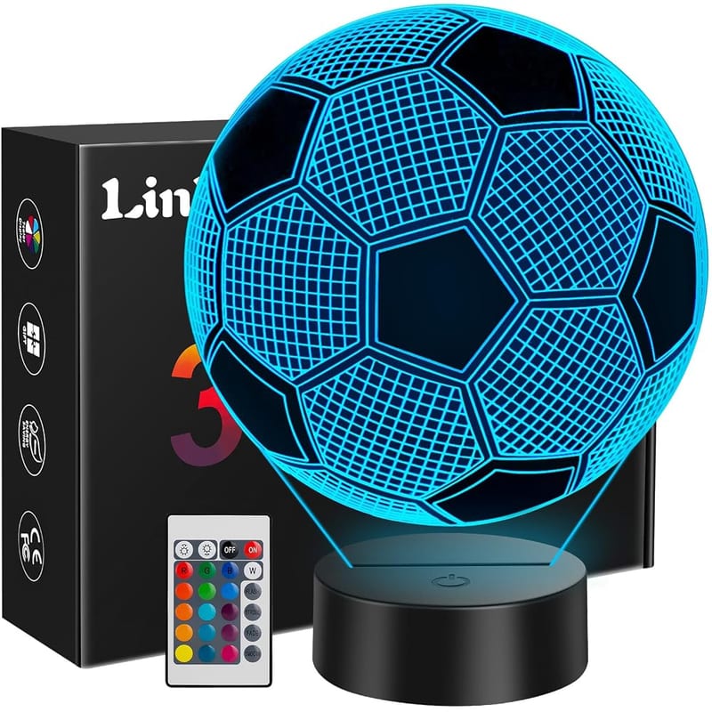 Linkax Football 3D Illusion Night Light, 7 Colour Changing LED Lamp for Kids Bedroom