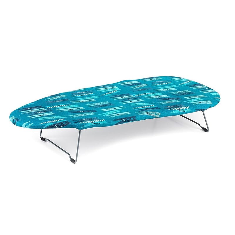 Beldray LA023735PEG Table Top Ironing Board, Space Saving Foldable Legs, Lightweight, 100% Cotton Cover, Portable & Compact, 73 x 31cm, Blue Peg Print