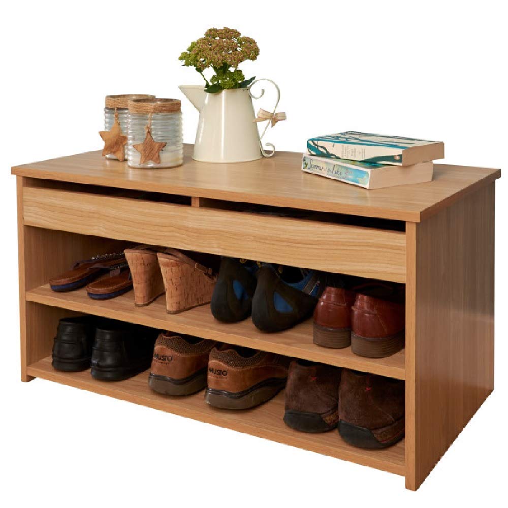 Home Source Shoe Storage Cabinet Rack Wooden Hallway Storage Bench with Lift Up Lid, Oak
