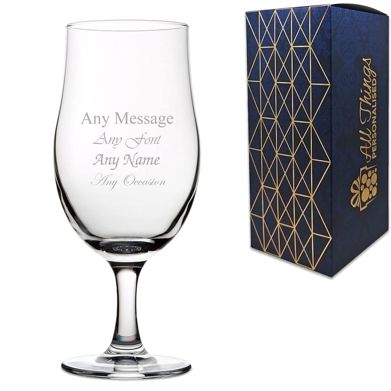 Personalised Engraved Stemmed Pint Glass, Any Message for Any Occasion, Gift Box Included, Laser Engraved