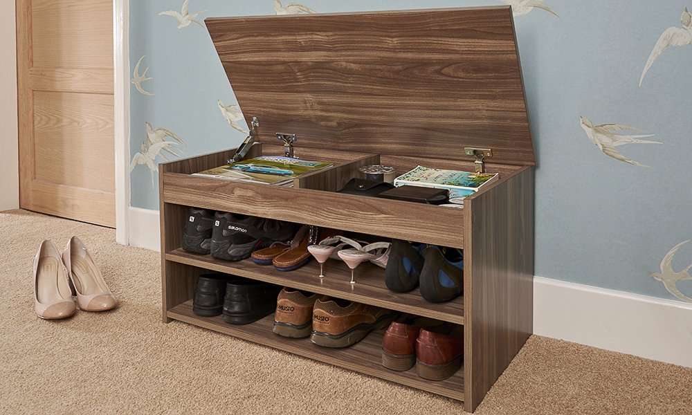 Home Source Shoe Storage Cabinet Rack Wooden Hallway Storage Bench with Lift Up Lid, Oak
