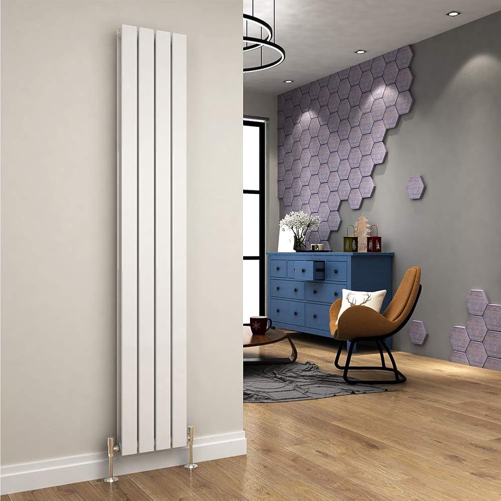 ELEGANT 1800 x 300mm Designer Vertical Column Radiator, White Double Flat Panel
