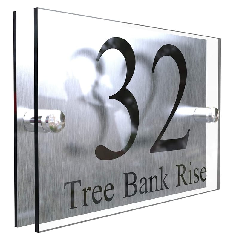 House Sign Modern Glass Effect Acrylic Door Number, Name & Road Plate Plaque