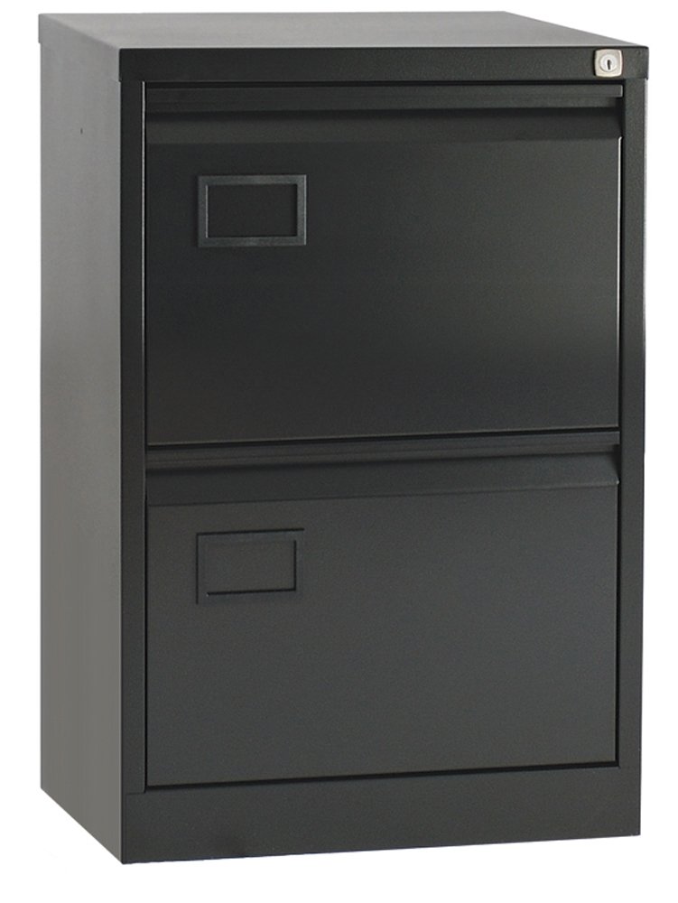 Office Hippo Bisley Filing Cabinet, Heavy Duty Contract Steel Cabinet with Anti-Tilt Mechanism, 2 Lockable Drawers for A4 & Foolscap Hanging Files, Ready Assembled, Black