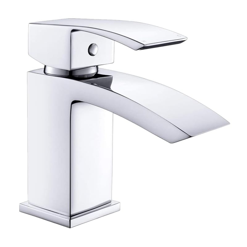 Funime Basin Mixer Tap with Waterfall Spout, Mono Chrome with Pop-Up Waste, Single Hole