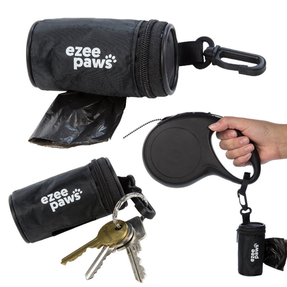Ezee Paws Dog Poo Waste Bag Holder Dispenser with Lead Attachment and Key Clip