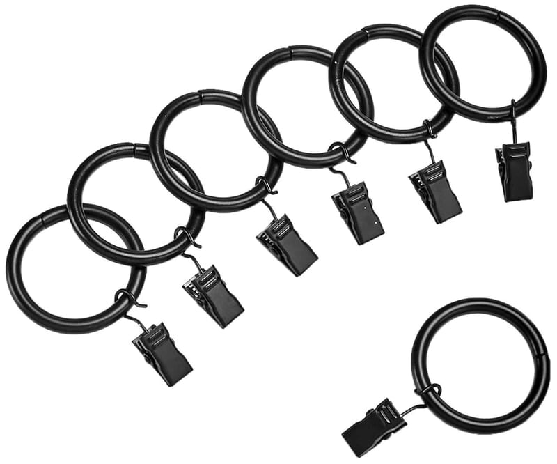Amazon Basics Curtain Clip Rings, 25mm Inner Diameter (Pack of 7), Black