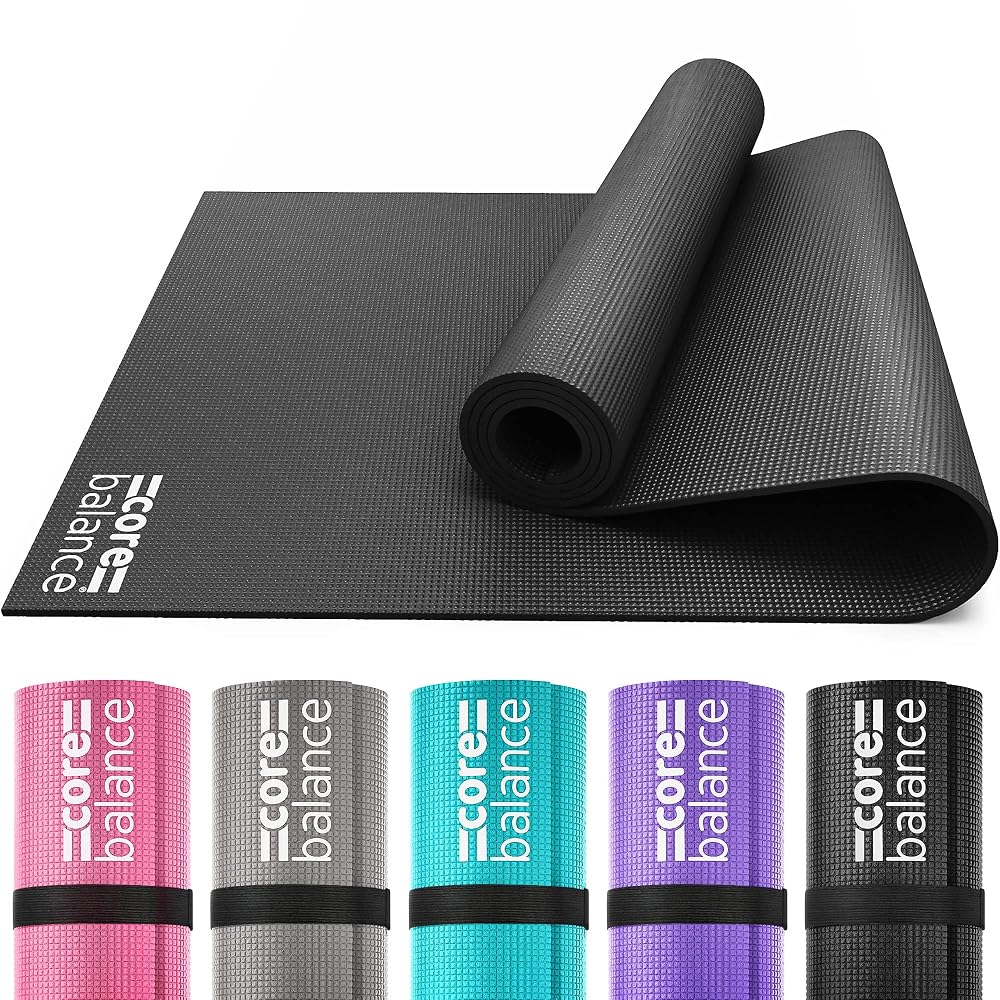 Core Balance PVC Yoga Mat, 6mm Thick Non-Slip Foam Mat with Carry Strap