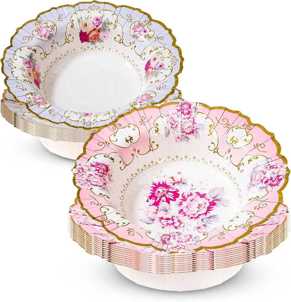 Talking Tables 12 x Vintage Floral Bowls, Disposable Party Bowls 20cm, Afternoon Tea, Weddings, Kids Birthday