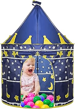 Kids Tent Play Tent, Pop up Tents for Kids, Play Tent for Childrens, Pink Princess Castle, Kids Pop-Up Tent, Indoor or Outdoor Playhouse, Blue