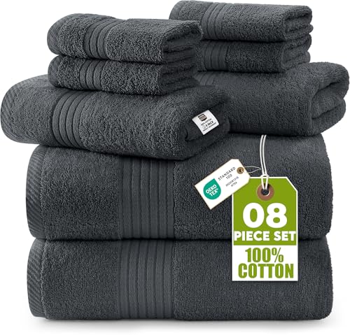 Utopia Towels Premium Towel Set, 8 Piece, 100% Cotton, Grey