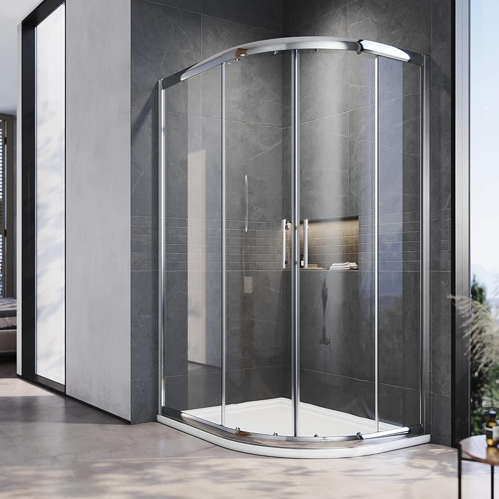 ELEGANT 900 x 800mm Quadrant Shower Enclosure, Walk-In Corner Cubicle Glass Door