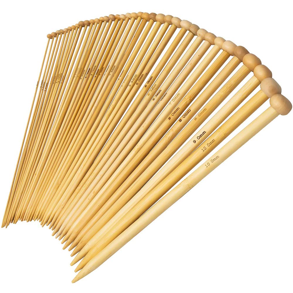 BetyBedy 36PCS Bamboo Knitting Needles Set, Single Pointed Knitting Needles, 9 Inches Length (18 Sizes from 2.0mm-10.0mm)