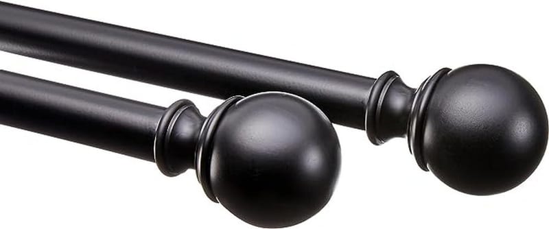 Amazon Basics Extendable Window Curtain Pole with Ball Finials, 19mm Diameter, 91 to 183cm, Black