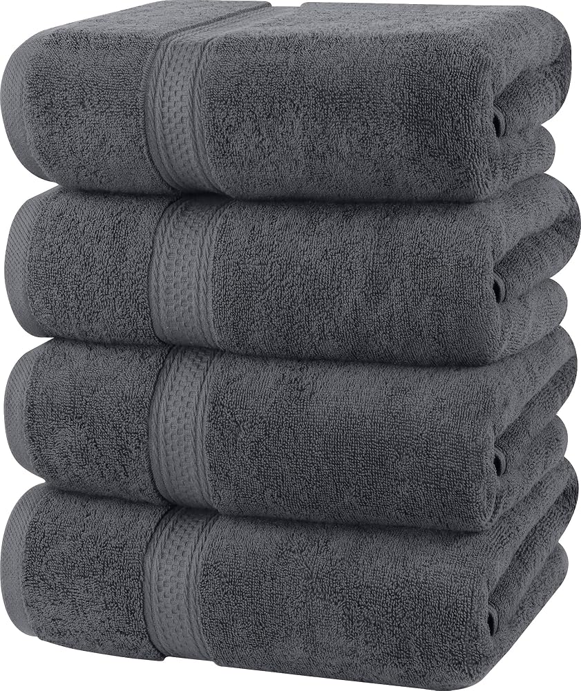 Utopia Towels 4 Piece Bath Towels Set (69 x 137cm), 100% Ring Spun Cotton, Grey, Quick-Dry Highly Absorbent
