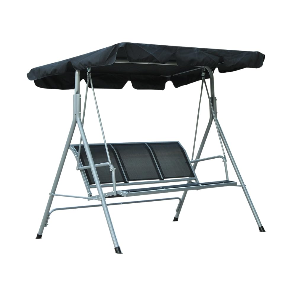 Outsunny Garden 3 Seater Metal Swing Chair Hammock with Adjustable Canopy