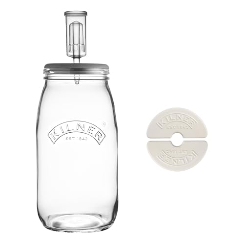 Kilner 3 Litre Fermentation Set Airtight Glass Jar with Silicone Lid, Air Lock, Ceramic Weights & Recipe, Booklet Ideal for Sauerkraut, Kimchi & Pickles