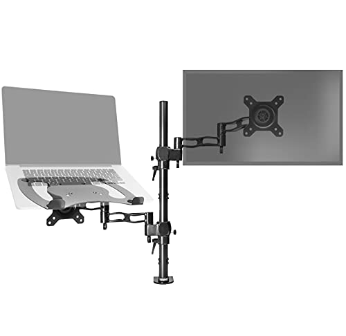 Duronic Laptop Desk Mount DM35L1X1, Dual Monitor Arm Stand for 13-27” PC Screens, Laptop and Monitor Stand with VESA 75 100, Adjustable Monitor Pole for Home Office Work Desk