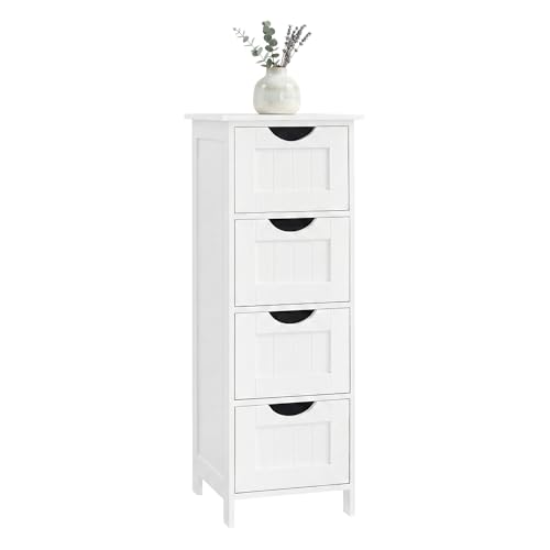 VASAGLE Bathroom Floor Storage Cabinet, Bathroom Storage with 4 Drawers, Bathroom Cabinet Freestanding, 30 x 30 x 82 cm, Modern Style, White LHC40W