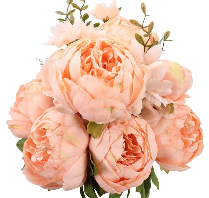 Duovlo Springs Artificial Silk Peony Bouquet, Fake Flowers for Home Table and Vase Arrangements