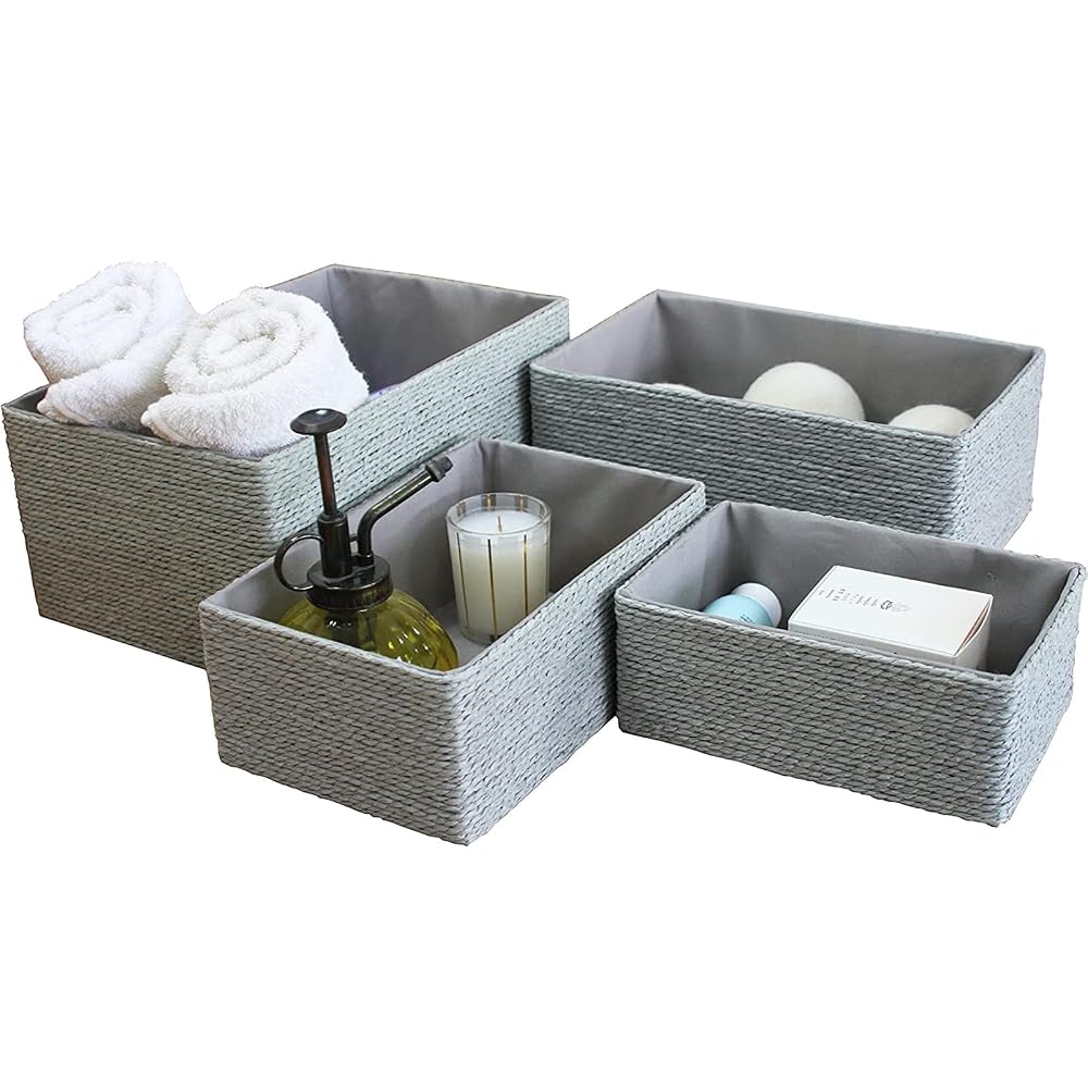 La Jolíe Muse Storage Baskets Set of 4, Woven Basket Paper Storage Bin, Grey