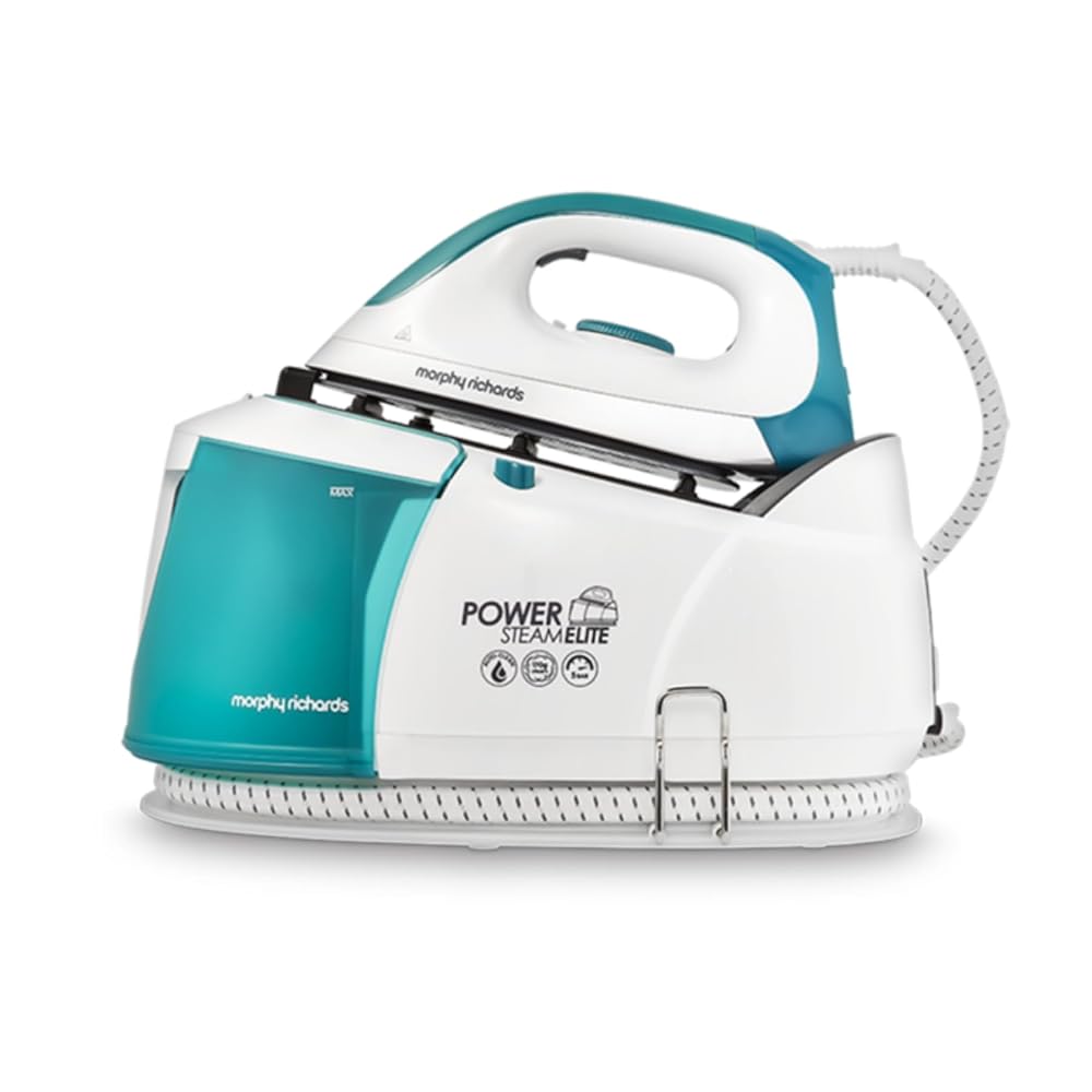Morphy Richards Power Steam Elite Steam Generator Iron, Ceramic Non-Stick Soleplate, Auto Clean, 170g Steam Output, 4.5 Bar, Detachable 1.35L Water Tank, 2400W, White/Green 332014