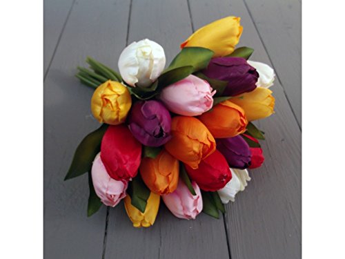 Permabloom Artificial Tulips, 18 Stems, Mixed Colours, Realistic Faux Tulip Flowers for Vases and Home Décor
