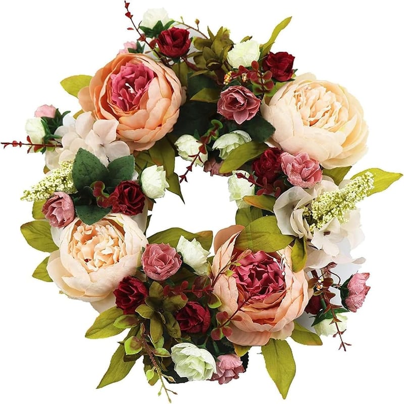 SogYupk Door Wreaths, 30cm Artificial Peony Flower Wreath for Front Door, Wedding and Home Wall Decor