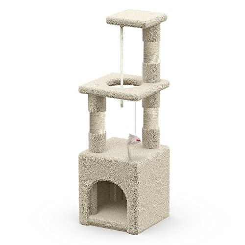 Amazon Basics Cat Tree Tower with Scratching Posts, Beige, Large (45L x 45W x 117H cm)