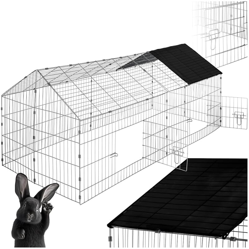tectake Outdoor Rabbit Run with Roof and UV-Protected Sunshade, Metal Rabbit Pen