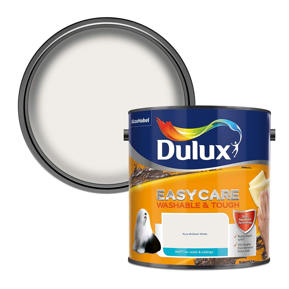 Dulux Easycare Washable and Tough Matt Emulsion Paint - Pure Brilliant White 2.5 Litres