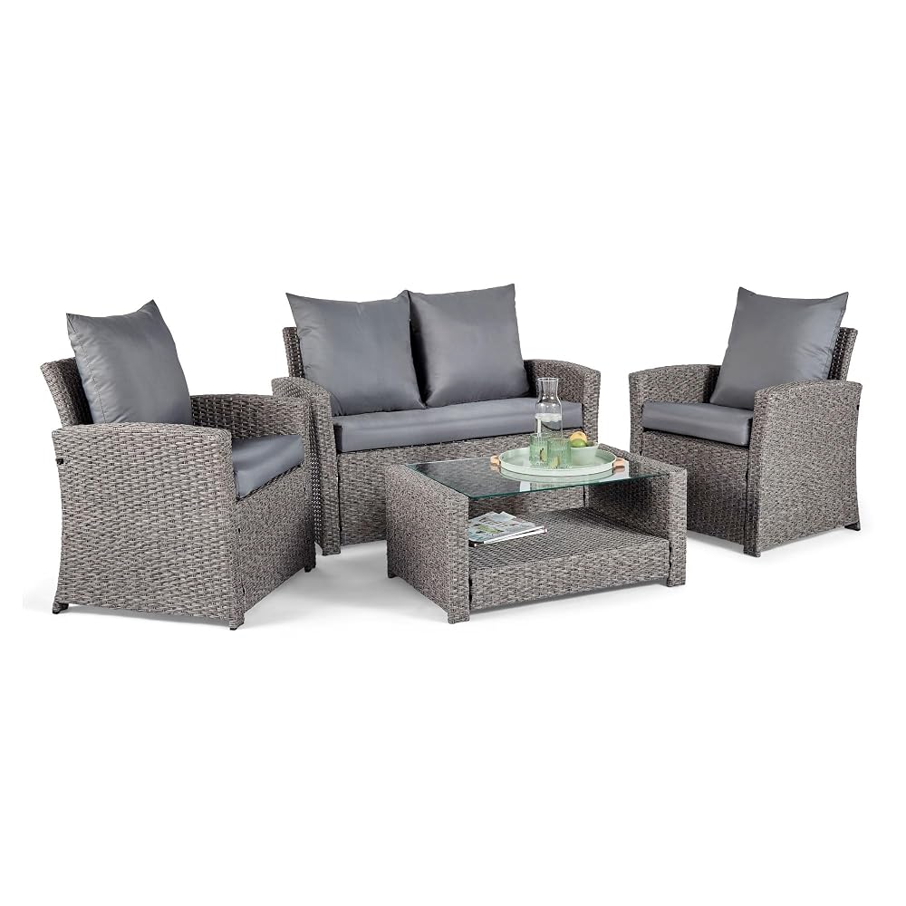 VonHaus Bali Garden Sofa Set - 4 Seater Rattan Effect Set with Coffee Table