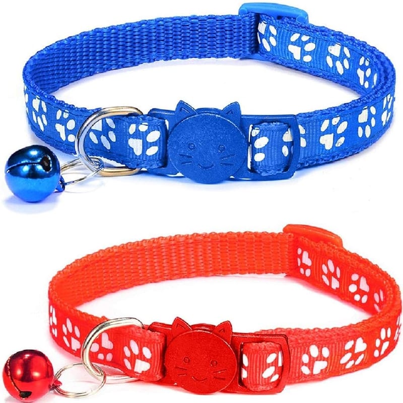 ZACAL 2x Cat Collars with Bell - Safe Quick Release Breakaway Buckle - Adjustable to Fit All Domestic Cats (Red & Blue)