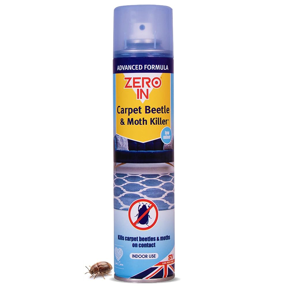 Zero In Carpet Beetle & Moth Killer Spray – Effective Carpet Beetle & Moth Treatment for Carpets, Upholstery & Household Items – Long-Lasting, Odour-Free Formula - 300ml Aerosol