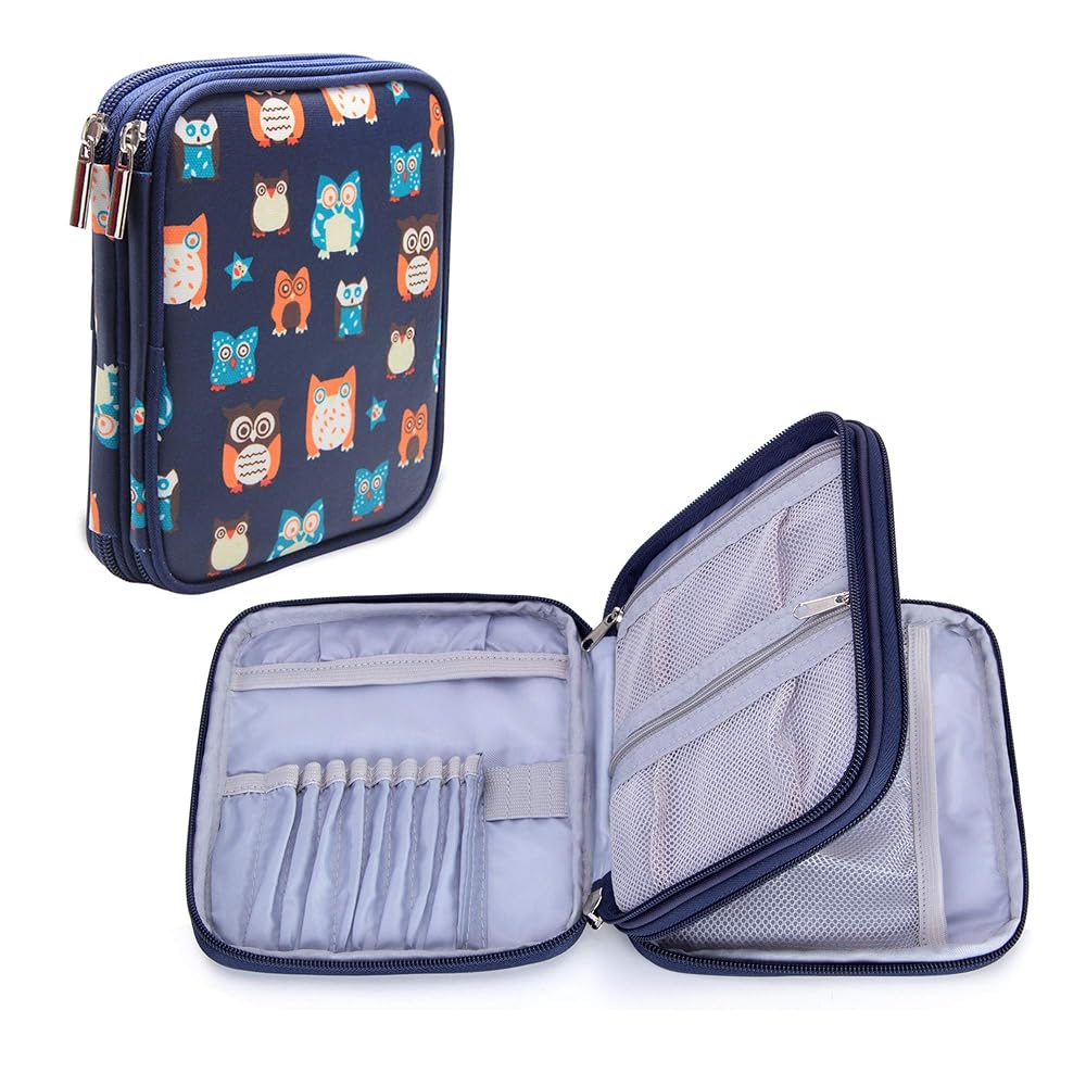 Teamoy Crochet Hook Case, Storage Bag for Crochet Needles and Accessories, Owls Print