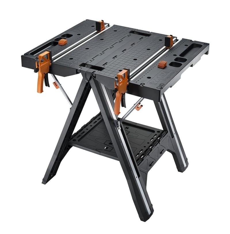 WORX Pegasus WX051 Versatile Multi Function Folding Work Table & Sawhorse with Quick Clamps and Holding Pegs, Portable and Lightweight Workbench