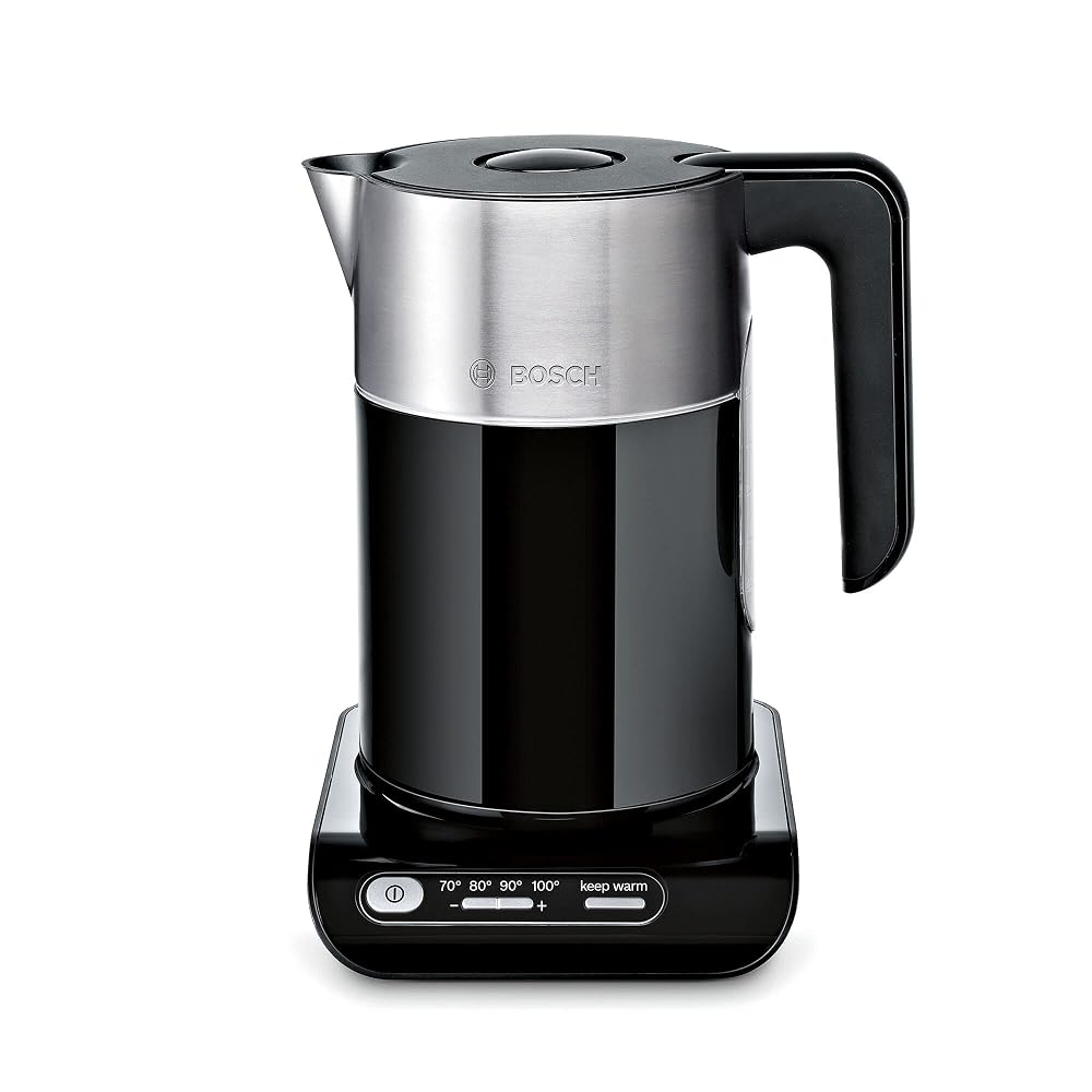 Bosch Sky Variable Temperature Cordless Kettle, TWK7203GB, Black/Silver, 7 Temperature Settings, KeepWarm Function