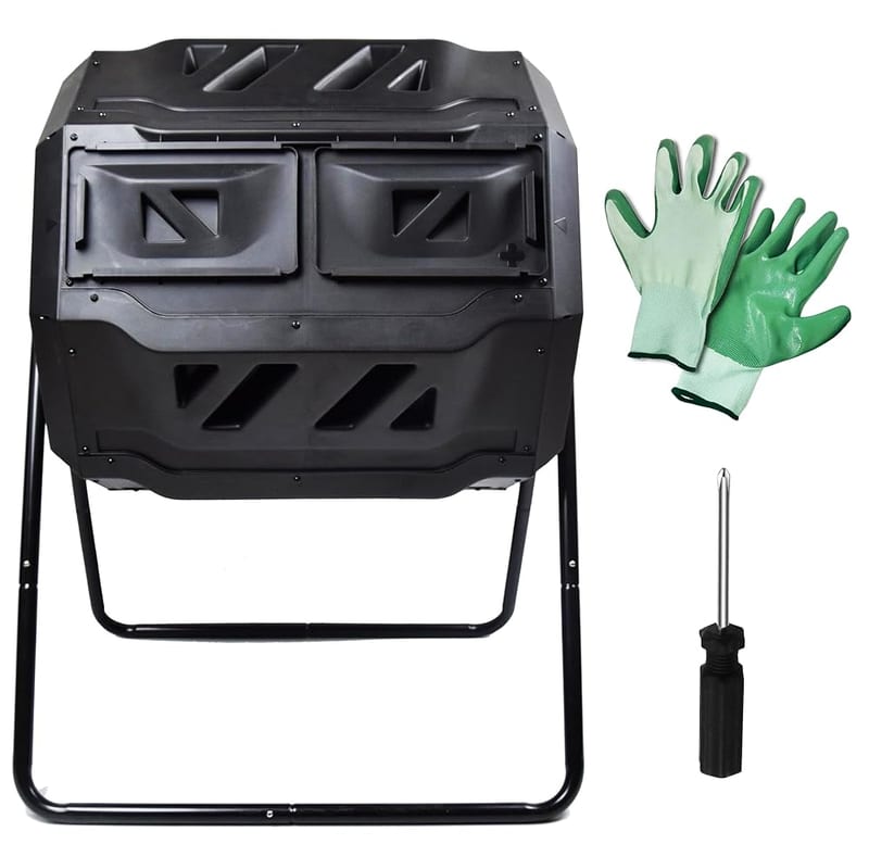 MaxWorks 80699 Compost Bin Tumbler, 42 Gallon Capacity, 2 Chambers