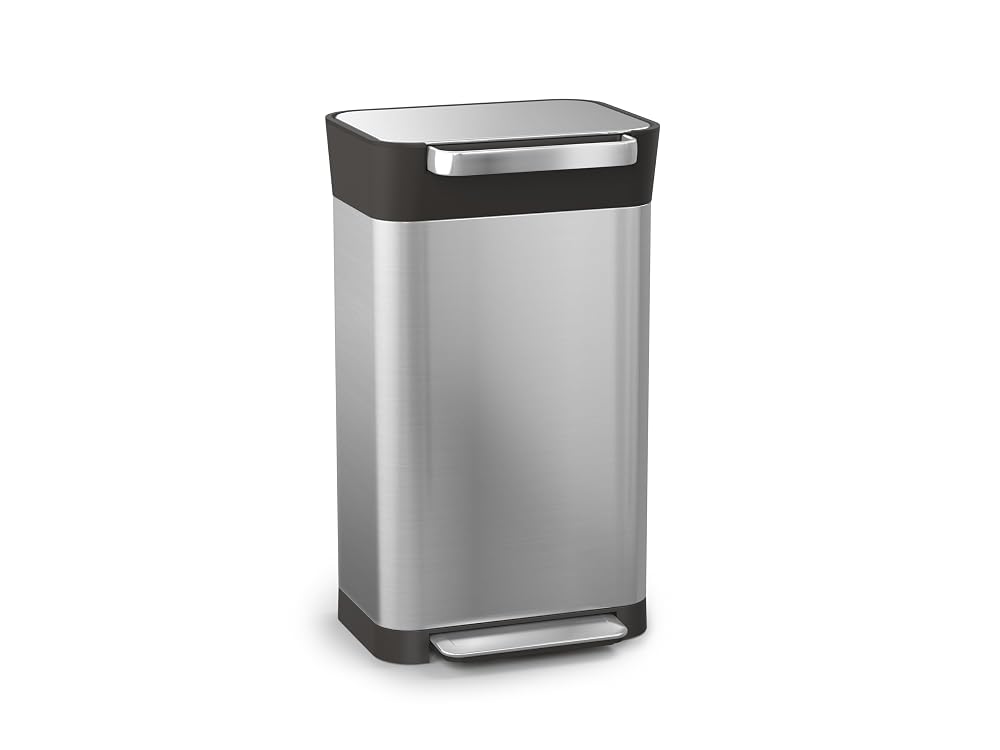Joseph Joseph Titan 30 Trash Compactor Kitchen Pedal Bin, Stainless Steel, 90 Litre