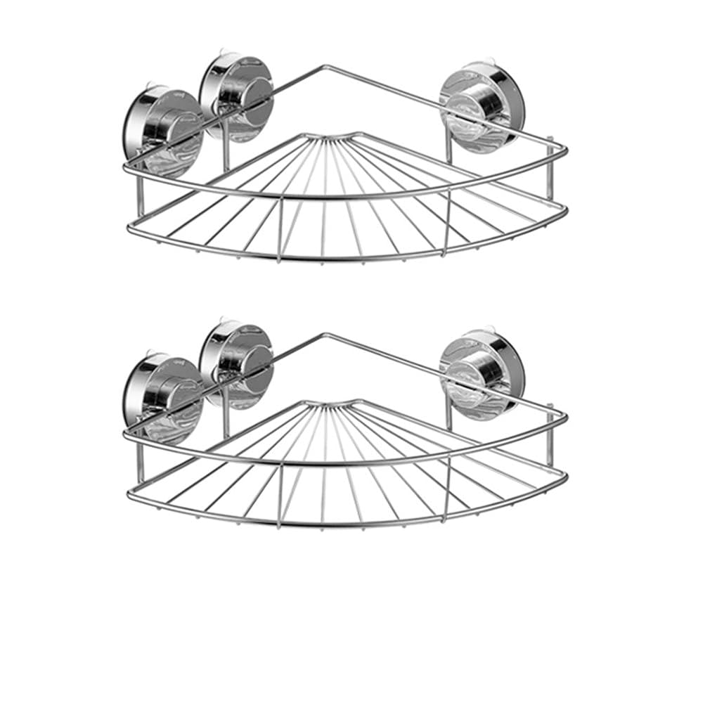 2pcs Bathroom Corner Shelf Shower Caddy, Vacuum Suction Bath Storage Rack, Stainless Steel