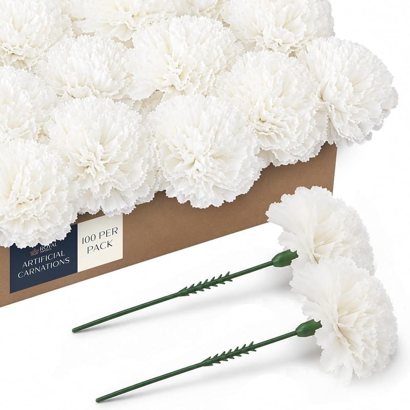 Royal Imports 100 White Silk Carnations, Artificial Fake Flowers for Bouquets, Weddings, Crafts and Wreaths, 5" Stem Pick (Bulk)