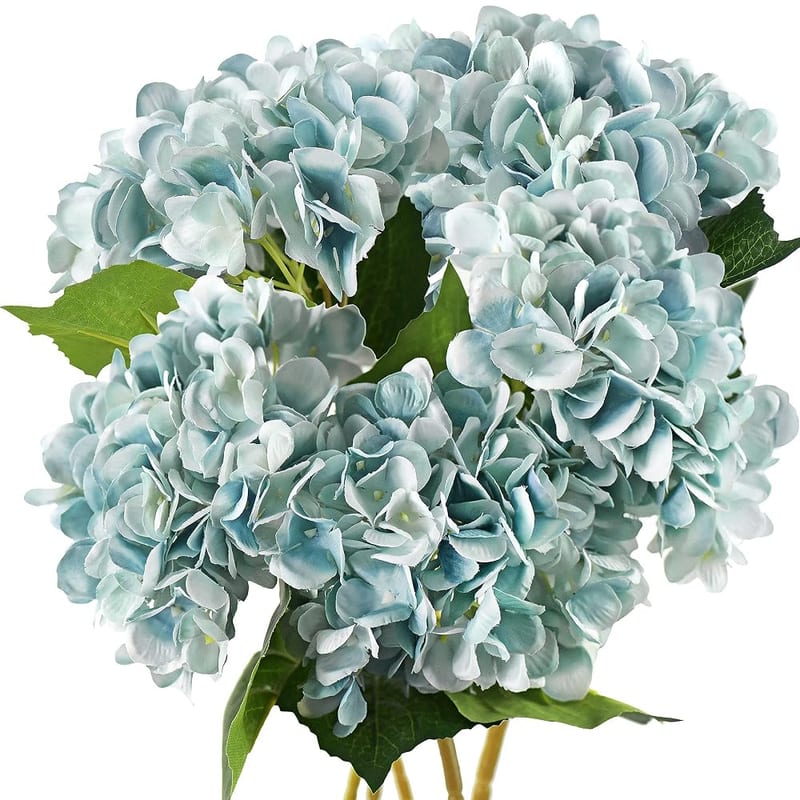 FiveSeasonStuff 5 Stems Silk Artificial Hydrangea Flowers, "Life-Size" Blue Bouquet, Floral Arrangement, 47cm
