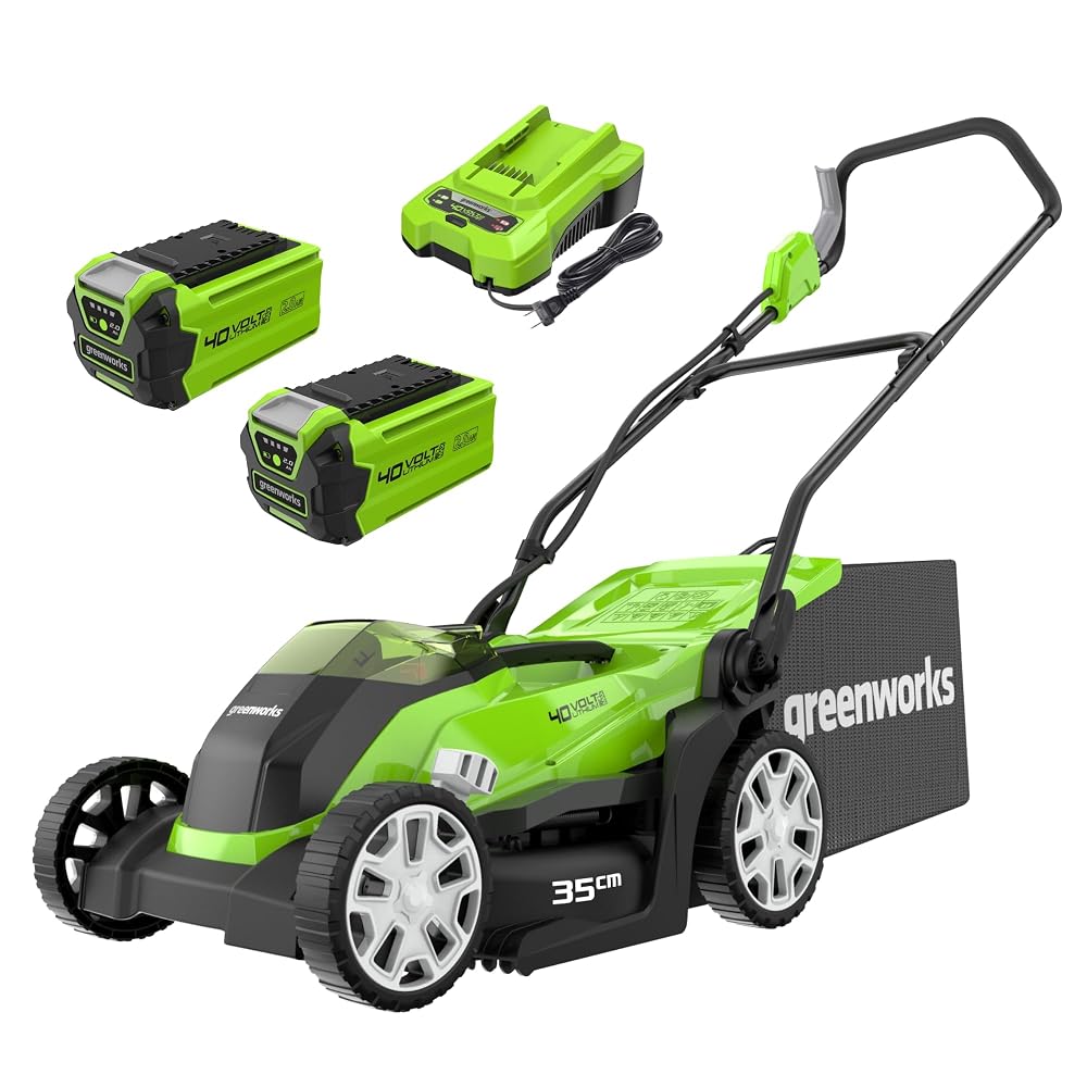 Greenworks 40V Cordless Lawnmower, 35cm Cutting Width, up to 400m² (G40LM35K2X)